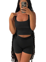 Yoga Ribbed Set Tank Top Sports Bra & Butt Lifting Shorts