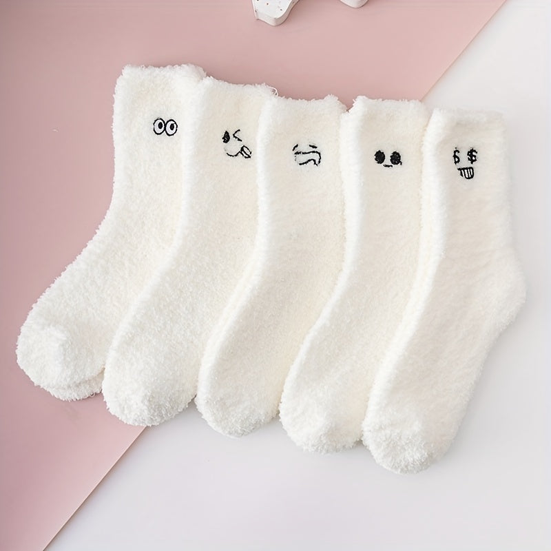 5 Pairs Expression Embroidery Socks Women's Stockings