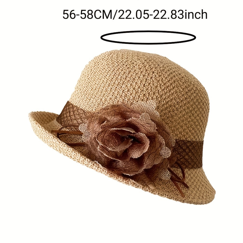 Women's Bucket Hat with Flower Decor Sunshade Fedora