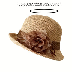 Women's Bucket Hat with Flower Decor Sunshade Fedora