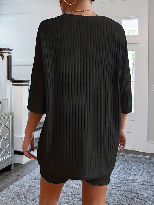 Ribbed Lounge Set Top & Shorts Women's Loungewear