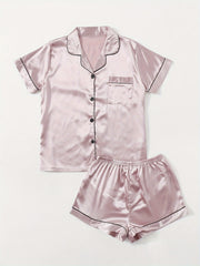 Satin Pajama Set Short Sleeve & Shorts Women's Sleepwear