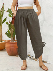 Women's Plus Size High Rise Knot Side Pants With Pockets