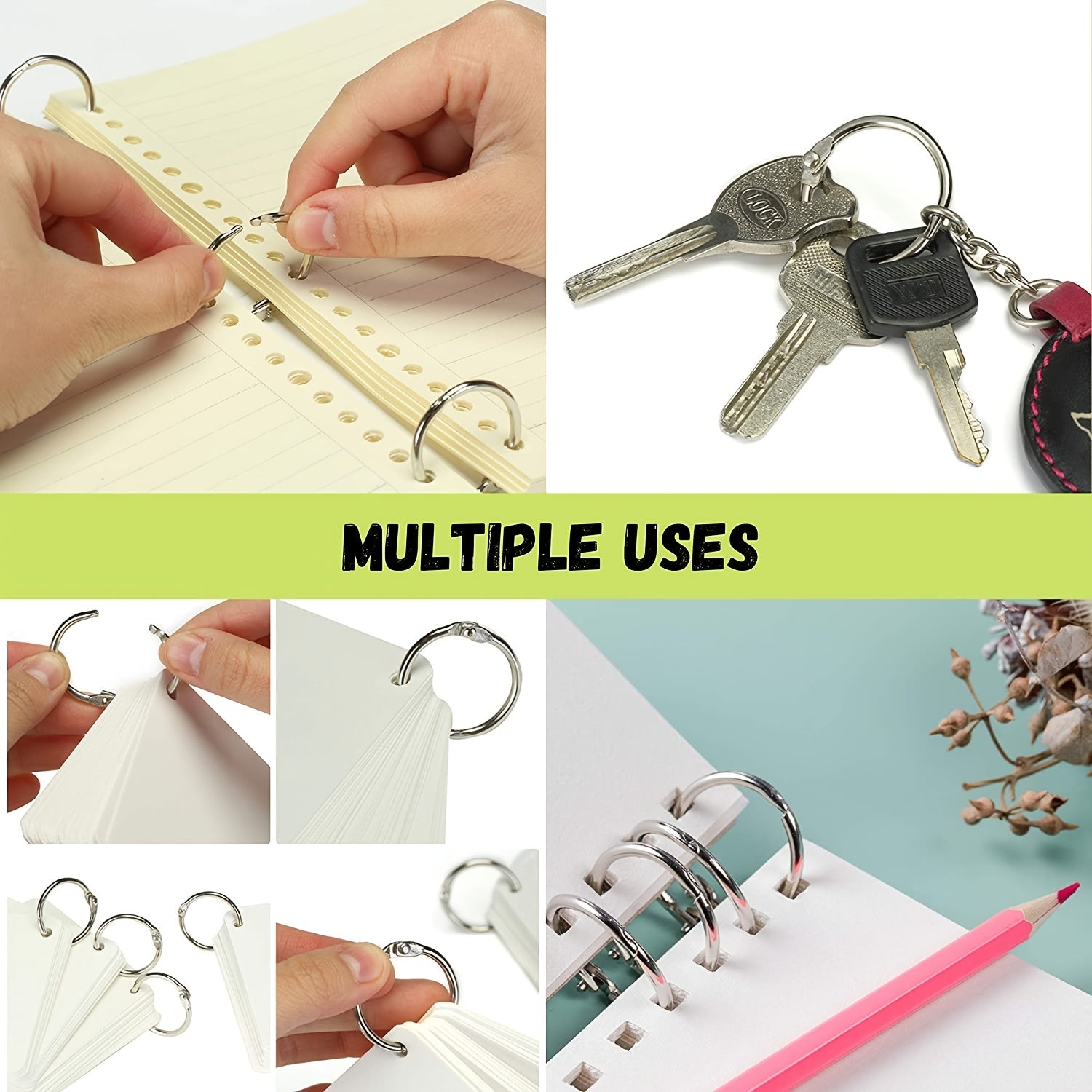 50 Pack 1 Inch Loose Leaf Binder Rings for Index Cards Flash Cards