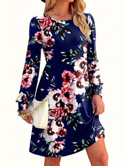 Women's Floral Print Long Sleeve Tee Dress