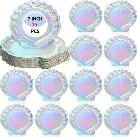 10pcs Mermaid Shell Paper Plate Disposable Silver Stamping Paper Plate