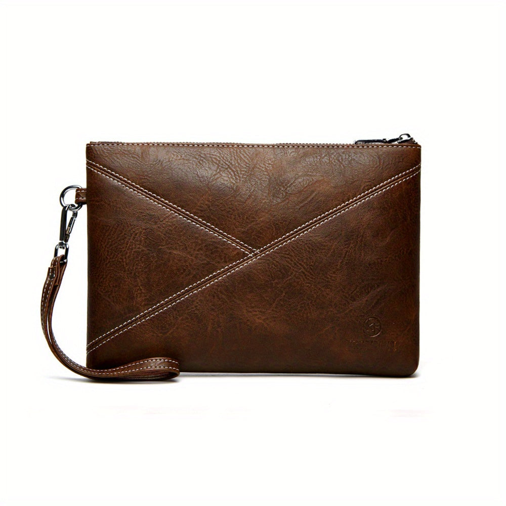 Men's Casual Leather Clutch Bag with Wristlet