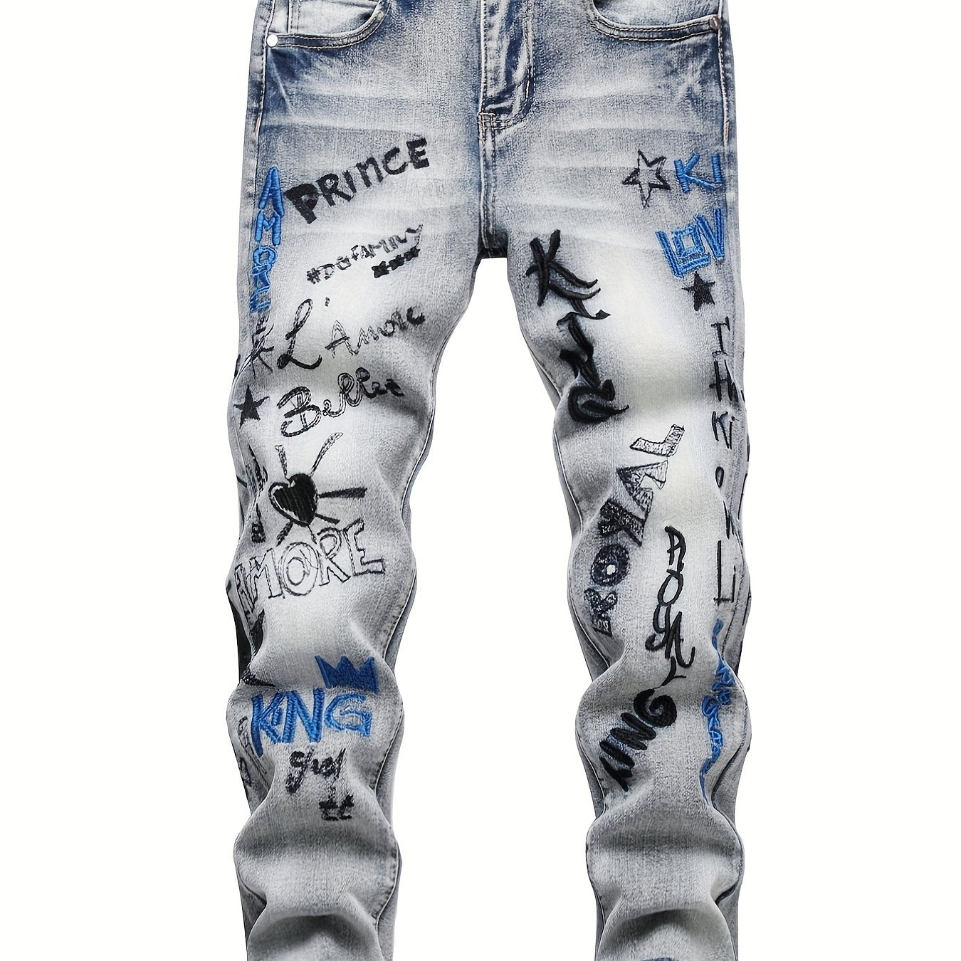Boys Graffiti Skinny Jeans Slim Fit Denim Long Pants Kids Clothing