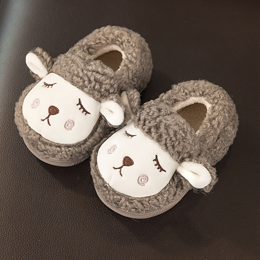 Boys Cartoon Slip On Furry House Shoes - Non Slip Soft Bottom Walking Shoes