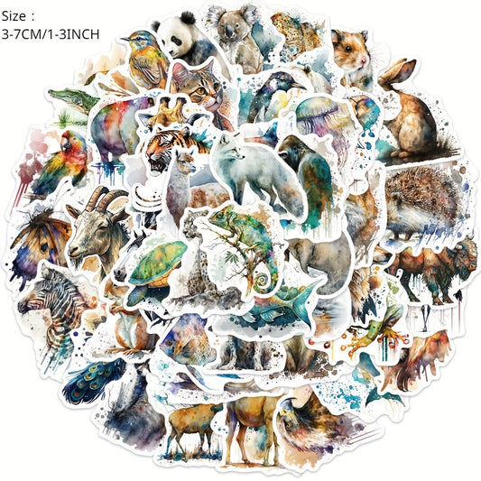 50pcs Watercolor Animal Series Stickers for Laptops and Phones