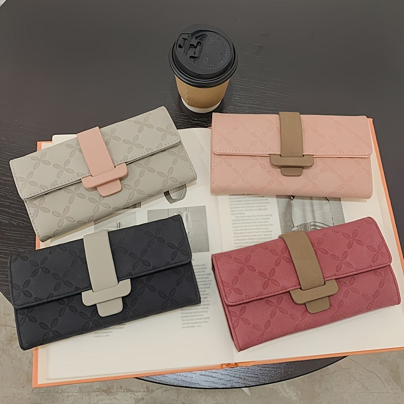 Faux Leather Long Wallet Women's Snap Button Wallet