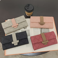 Faux Leather Long Wallet Women's Snap Button Wallet