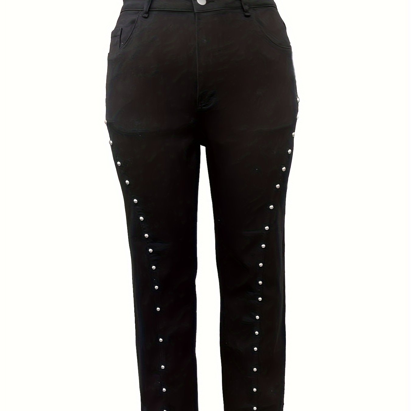  Punk Jeans High Rise Button Fly Rivet Decor