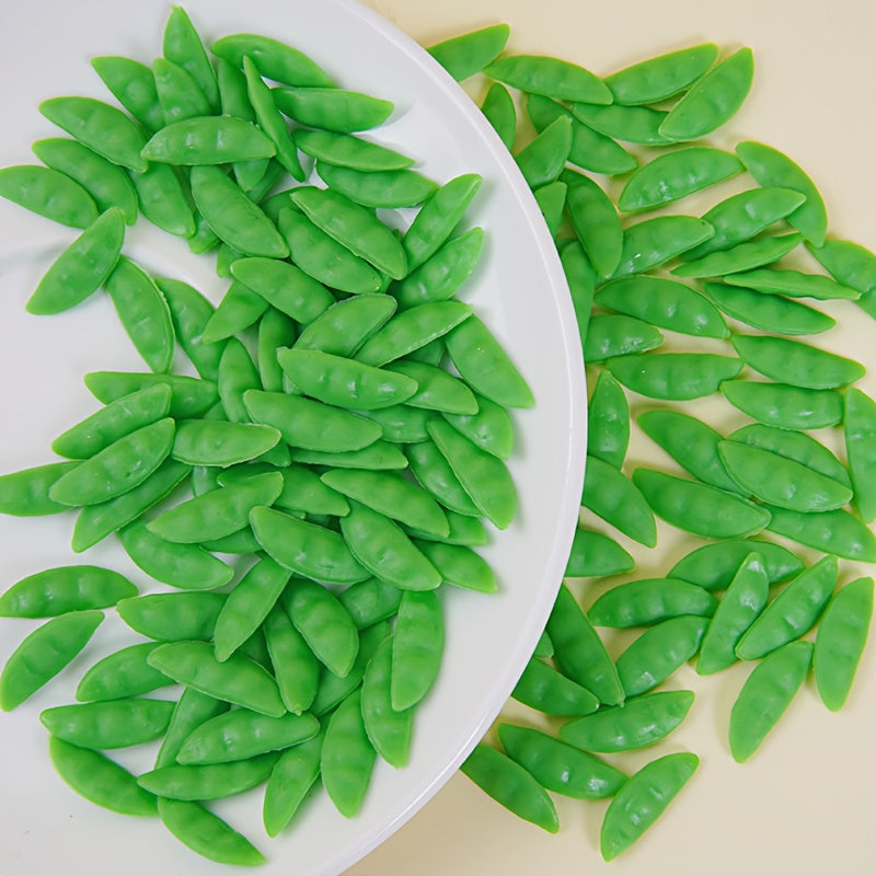 20pcs Mini Pea Pods Realistic Green Plastic Food Toys for Mini Kitchen Playset