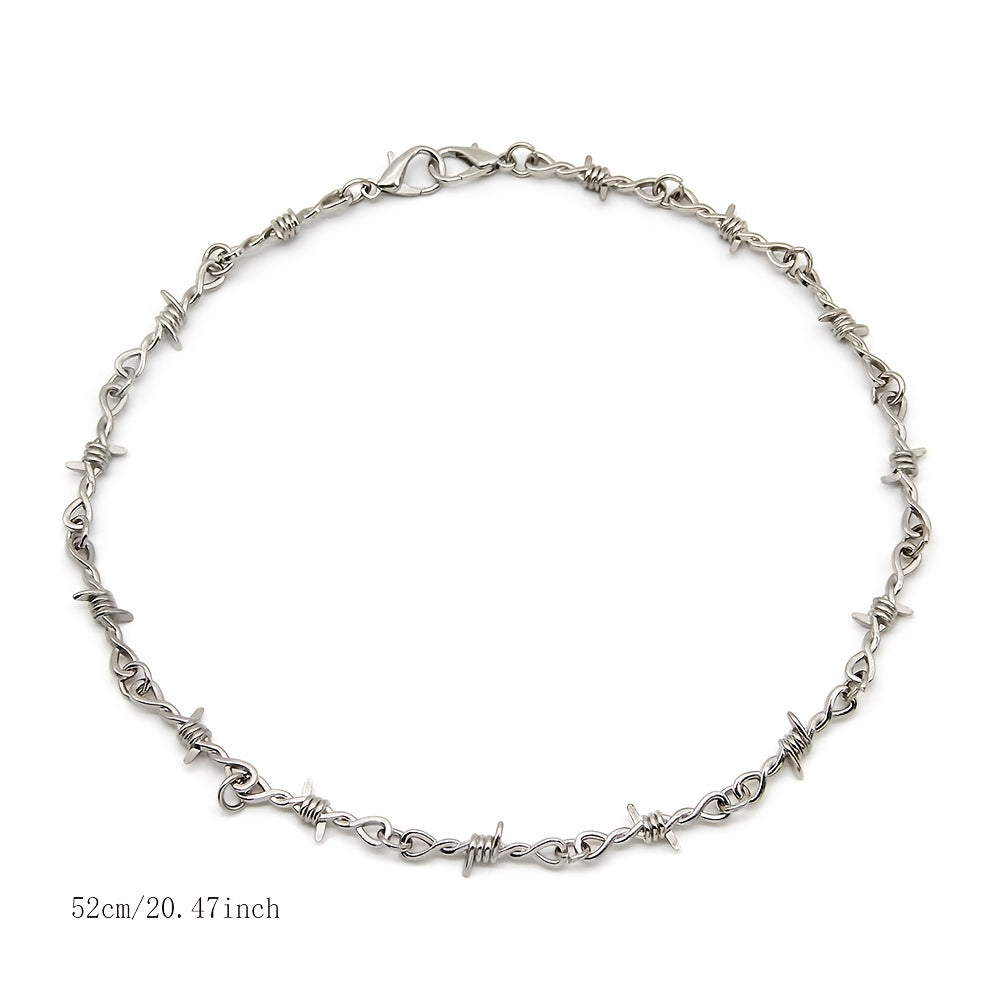 Men's Spiked Thorns Metal Barbed Wire Chain Necklace