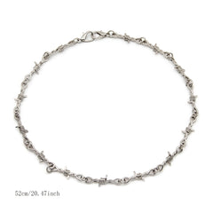 Men's Spiked Thorns Metal Barbed Wire Chain Necklace