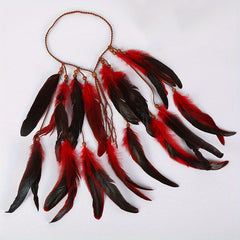 Boho Feather Hair Tie Rope Headband with Beads Tassel