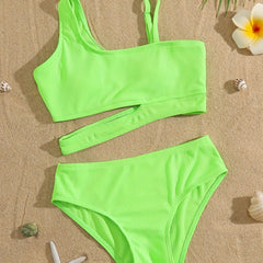 Girls 2pc Swimsuit Bikini Set Ribbed Top & Bottoms Bathing Suit Swimwear