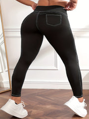  Sports Leggings Wide Band Waist High Rise Skinny Leggings