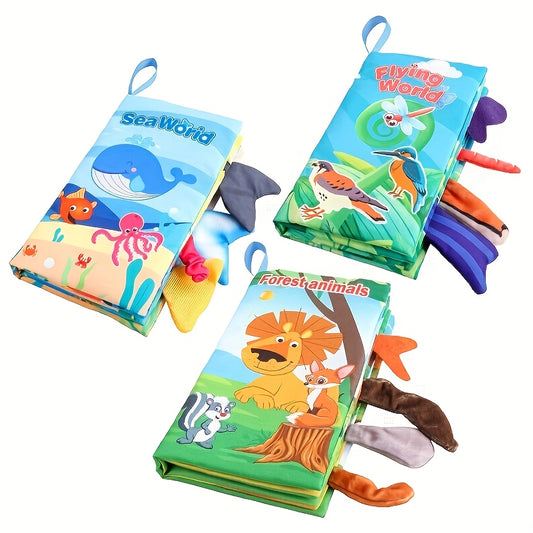 3pc Sensory Preschool Books with Touch Pages Safe Belly Time Toys