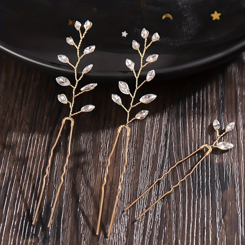 3pcs Rhinestone Flower Hair Pin Wedding Hair Accessories U Shaped Hairpin