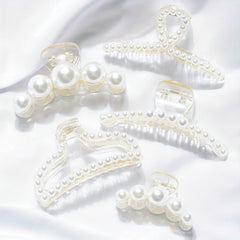 5 PCS Faux Pearl Hair Claw Large Shark Claw Head Jewelry Ponytail Holder