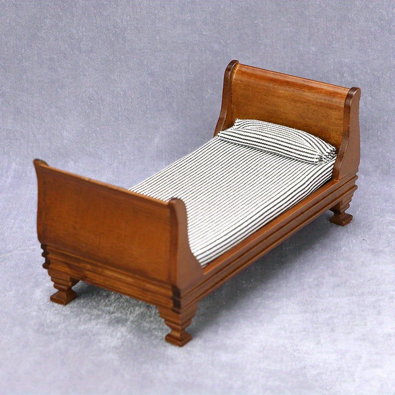 1:12 Scale Maroon Vintage Single Bed Dollhouse Accessory