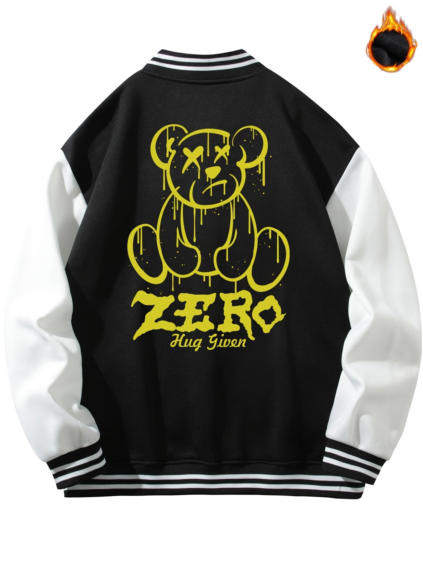 Men's Baseball Collar Muppet Bear Print Jacket
