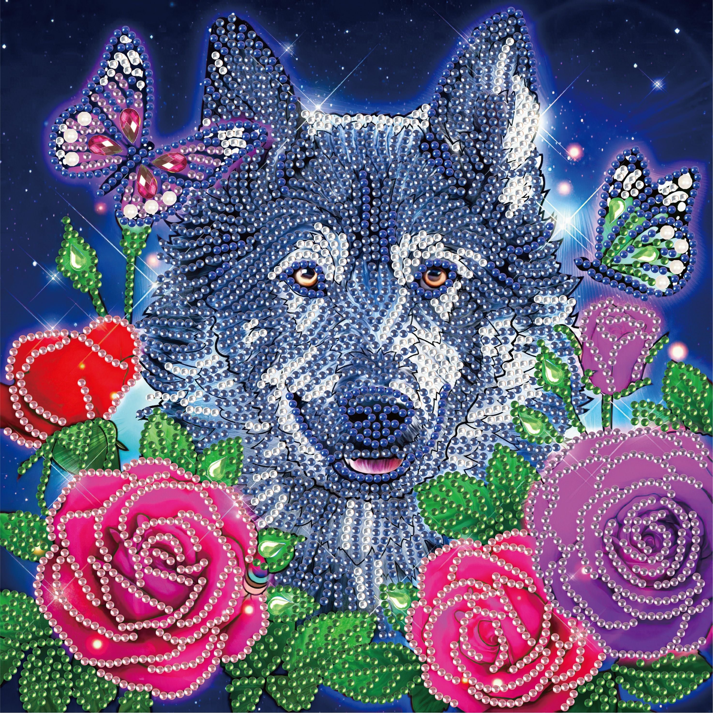 Wolf & Flower Pattern Diamond Painting Kit