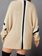  Casual Striped Batwing Sleeve V Neck Sweater