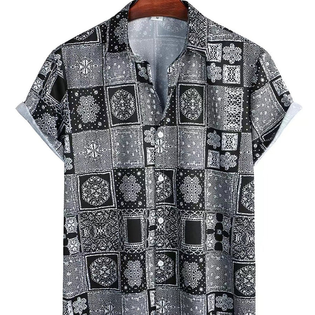 Vintage Geo Print Men Crop Collar Blouse