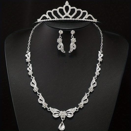 Alloy Rhinestone Headband Necklace Earrings Set Bridal Wedding Hair Accessories