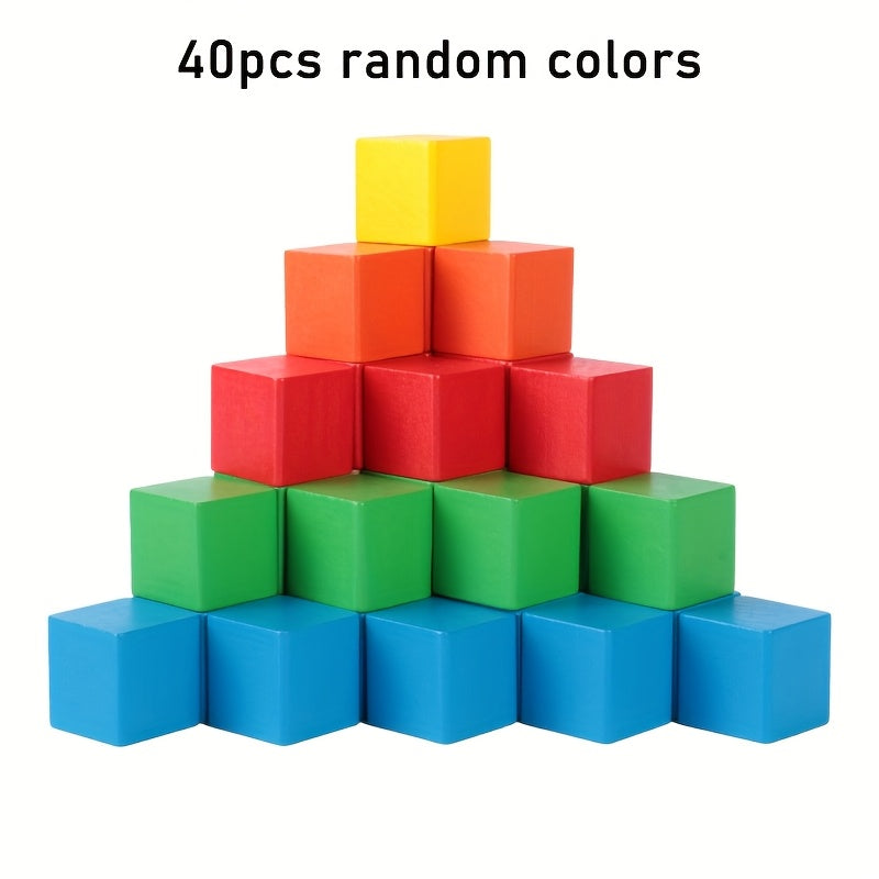 40pcs Colorful Wooden Building Block Set for Math & Geometry Puzzle