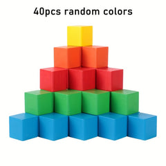 40pcs Colorful Wooden Building Block Set for Math & Geometry Puzzle
