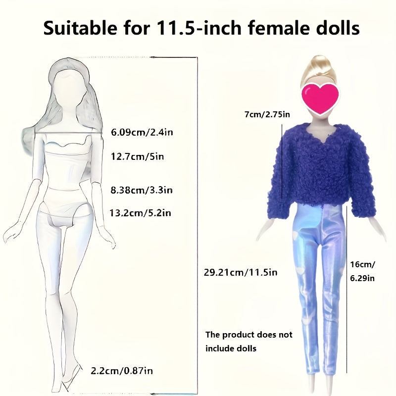 11.5" Doll Clothes Set - Tops, Pants, Accessories