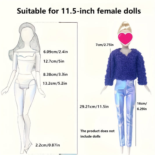 11.5" Doll Clothes Set - Tops, Pants, Accessories