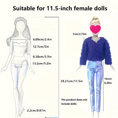 11.5" Doll Clothes Set - Tops, Pants, Accessories