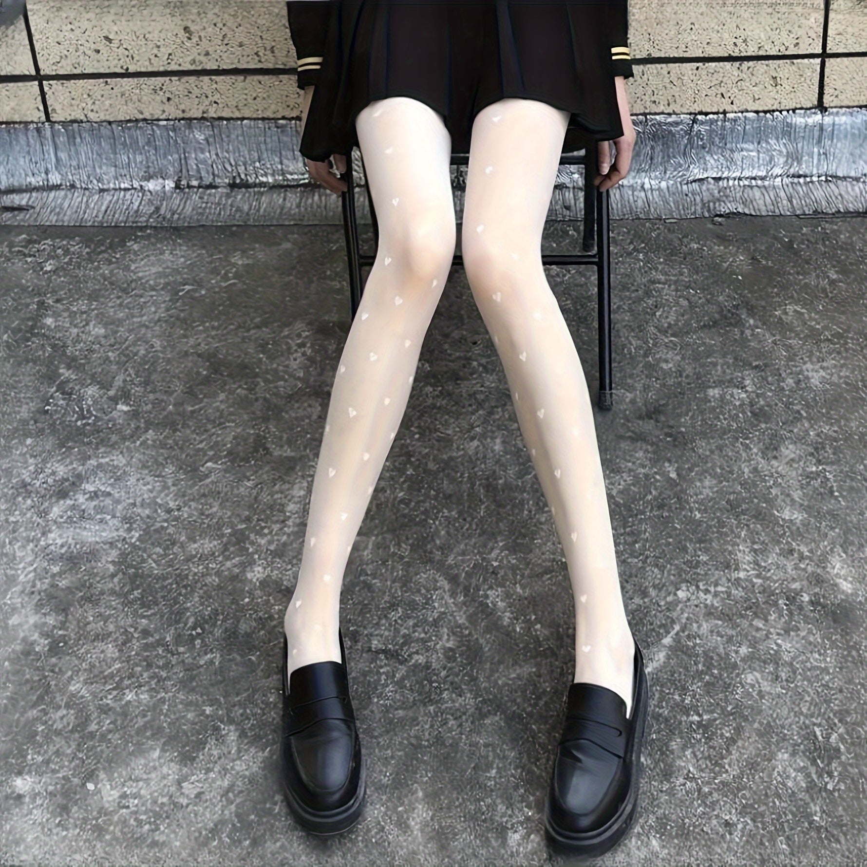 Heart Pattern Pantyhose High Waist Semi Sheer Footed Pantyhose