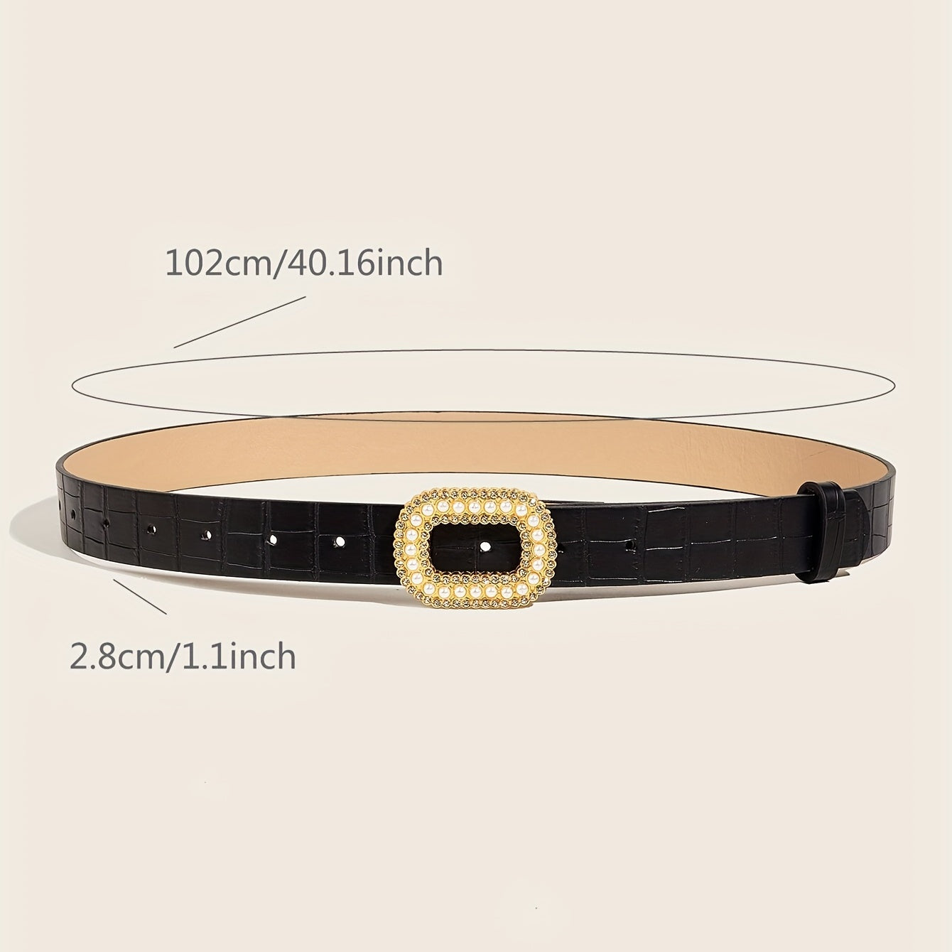 Faux Pearl Oval Buckle Belt PU Leather Thin Belt