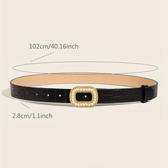 Faux Pearl Oval Buckle Belt PU Leather Thin Belt