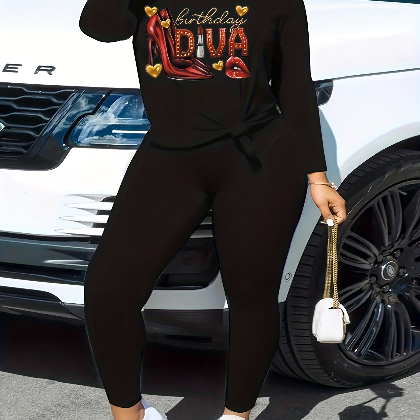 Women's Plus Graphic Print Long Sleeve Top & Leggings Set
