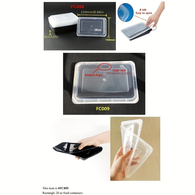 10ps Rectangle Thickened Lunch Box Plastic Commercial Sealed Lunch Box