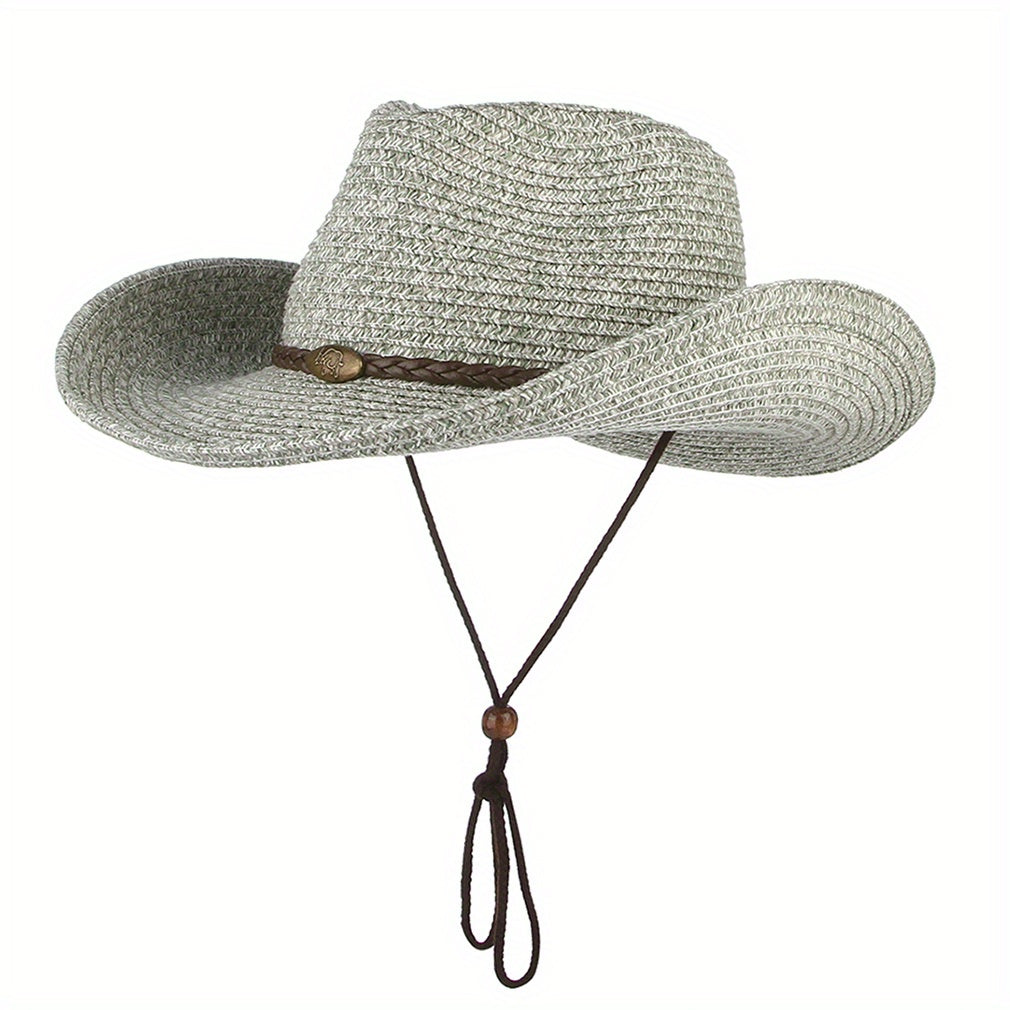 Summer Straw Cowboy Hat Western Style Unisex Windproof Crushable Hat