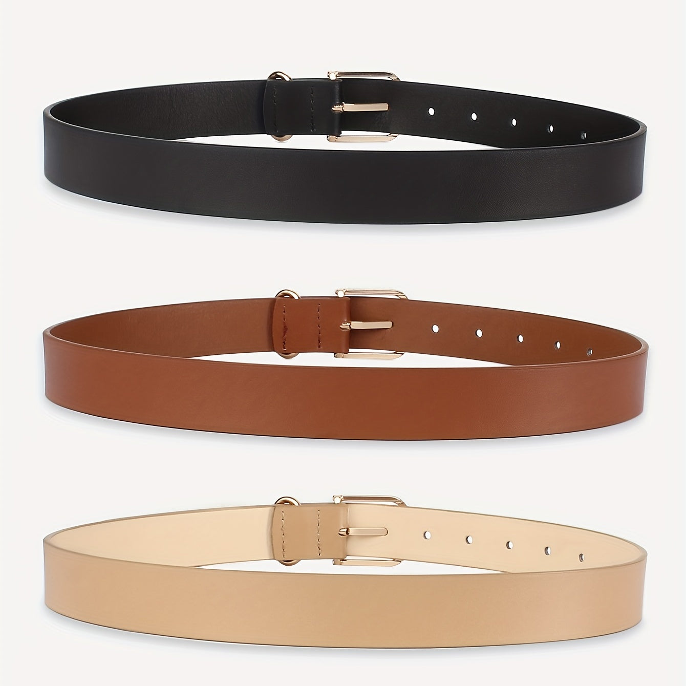 Geometric Buckle Belt Set Solid PU Leather Waist Belt For Women