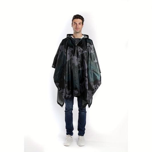 Waterproof Hooded Camouflage Rain Poncho for Camping, Hiking - Halloween Costume