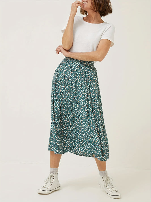 Floral Print Pleated Skirt for Spring & Summer Vacation