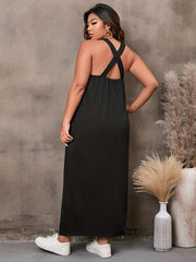  Solid Ring Criss Cross Maxi Dress with Pockets