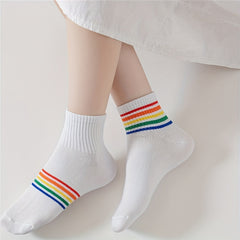 6 Pairs Rainbow Striped Mid Tube Socks Women's Stockings