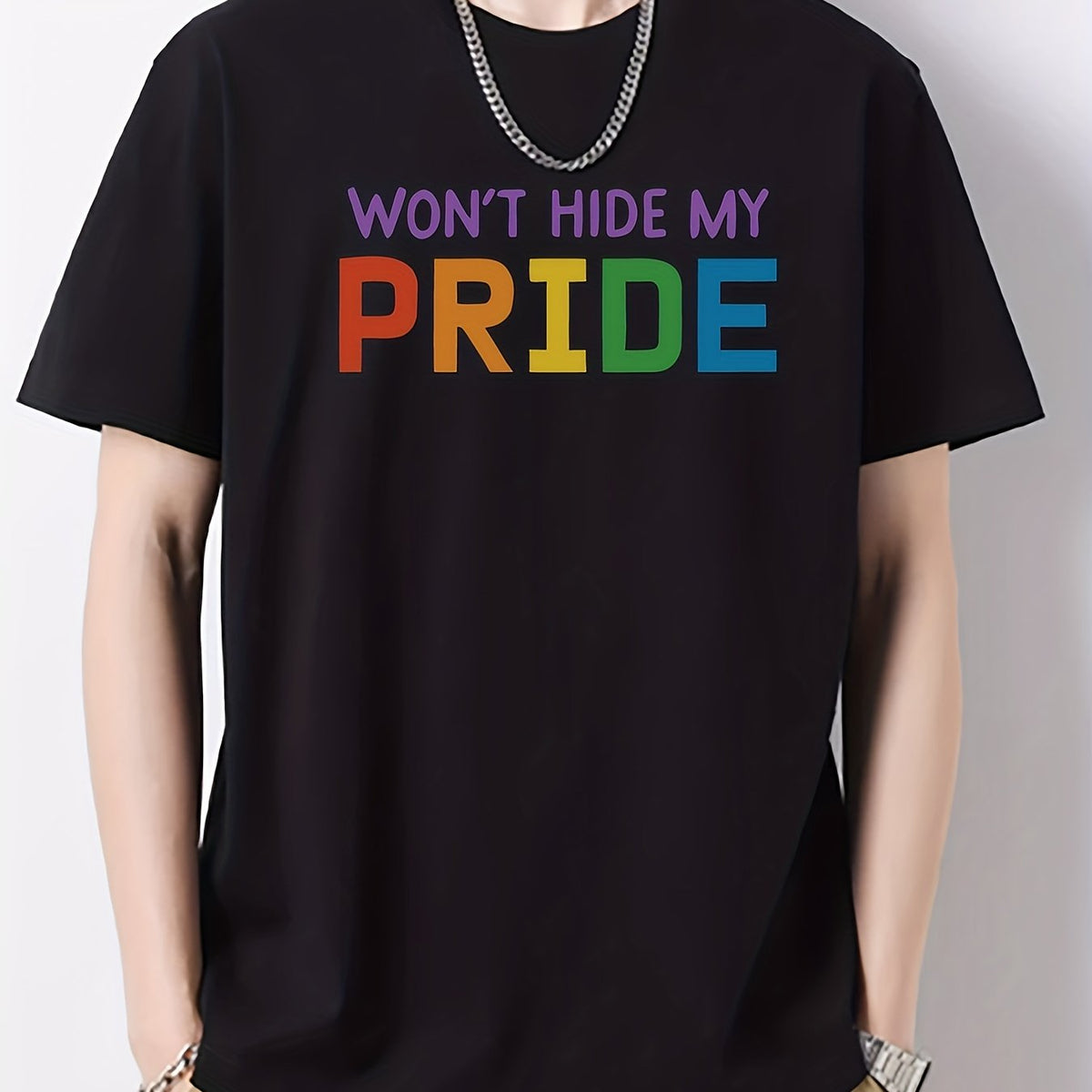 Colorful Letter Pattern Men's Graphic Cotton T-shirt
