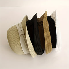 Rolled Brim Straw Fedora Sun Hat Unisex Jazz Cap Solid Color Summer Beach Hats